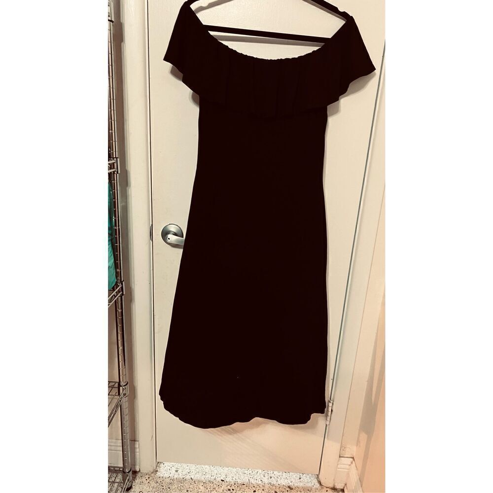 ASOS Black Off Shoulder Button Down Cotton Comfort Dress Womens Size 8 - Picture 8 of 10